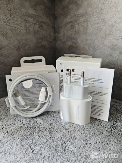 Адаптер для Айфона 15 20W + кабель USB-C плетёный