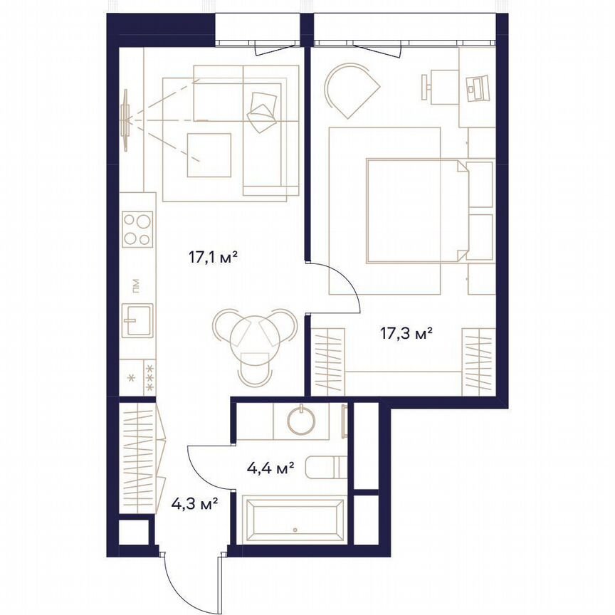 1-к. квартира, 43,1 м², 4/24 эт.