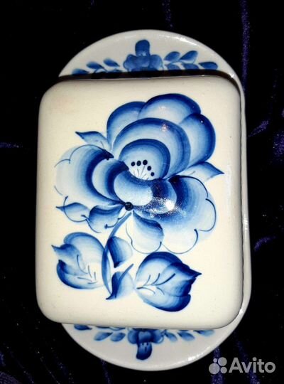 Красивая масленка Гжель Керамика Винтаж СССР