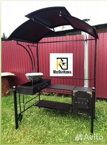 Кованый казан мангал с крышей