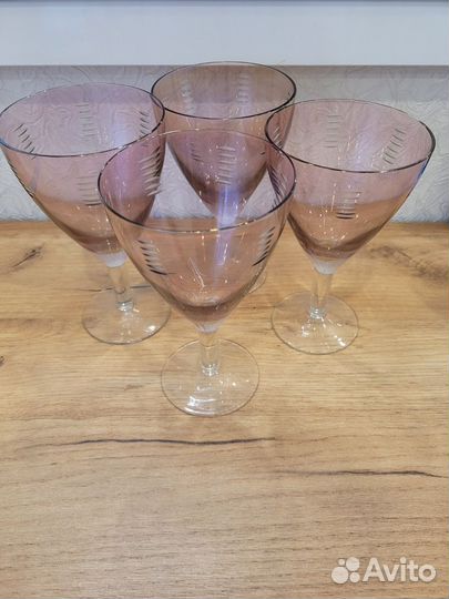 Фужеры 5 штук розовое стекло