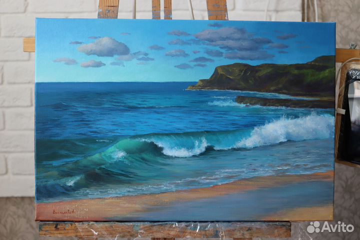 Картина морская волна на холсте 40х60 см