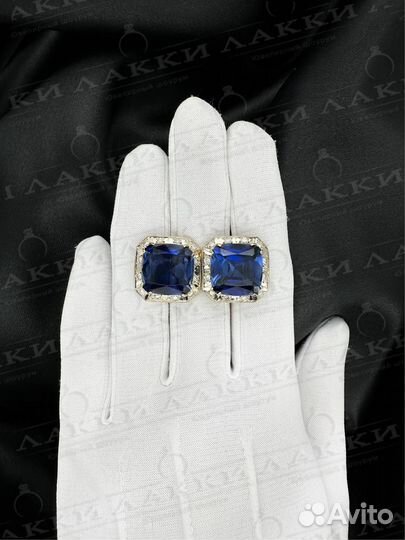 Золотые серьги с сапфирами и брилл 750 / 14.51 гр