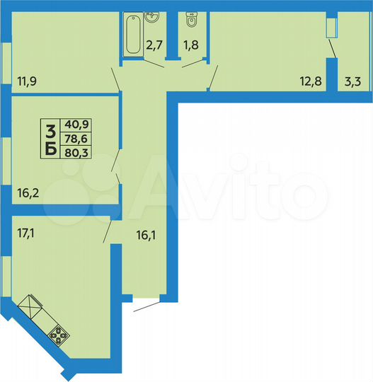 3-к. квартира, 80,3 м², 5/9 эт.