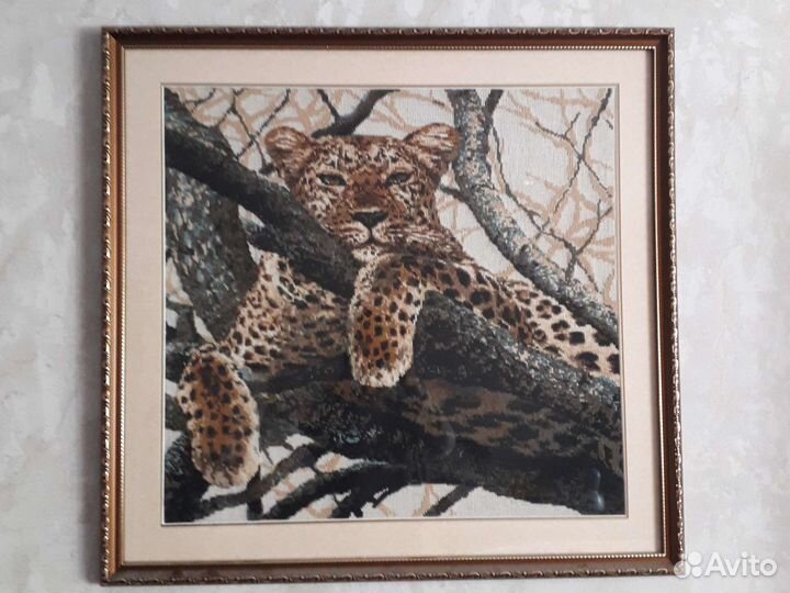 Картина вышивка Леопард