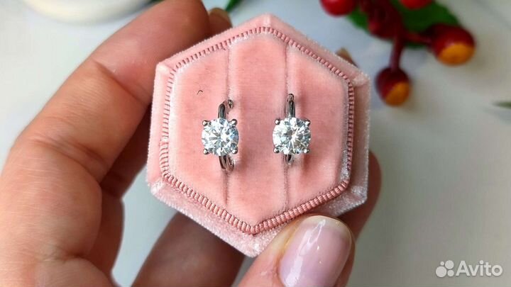 Серьги колечки с муассанитом 2*1ct D VVS1 925