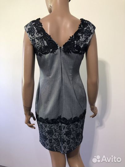 Платье серое с чёрным кружевом
