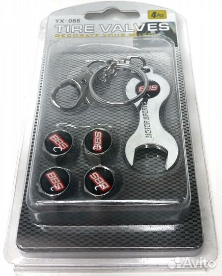 Колпачки на ниппеля - BBS (с ключом/черный) (Серый