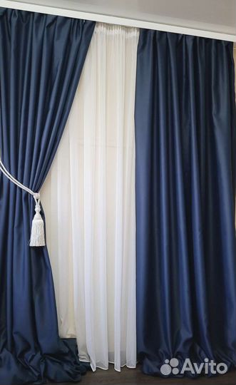 Шторы блэкаут синий высота 3,0 м