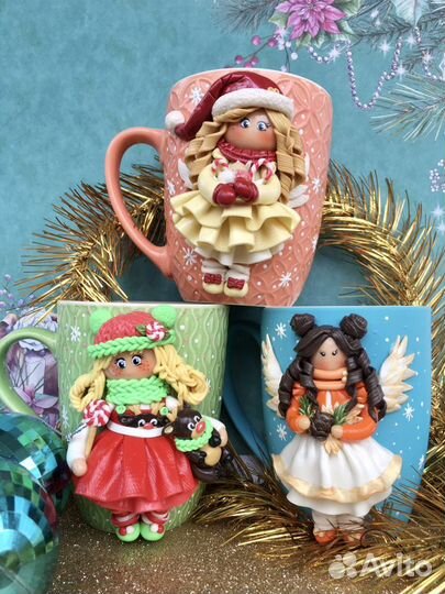 Кружечки с декором из полимерной глины