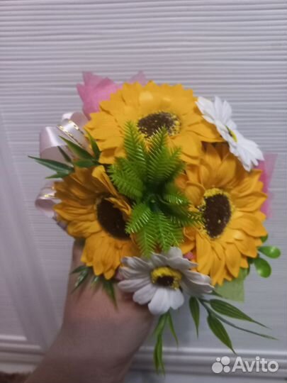 Букет цветов из мыла, ромашки и герберы из мыла