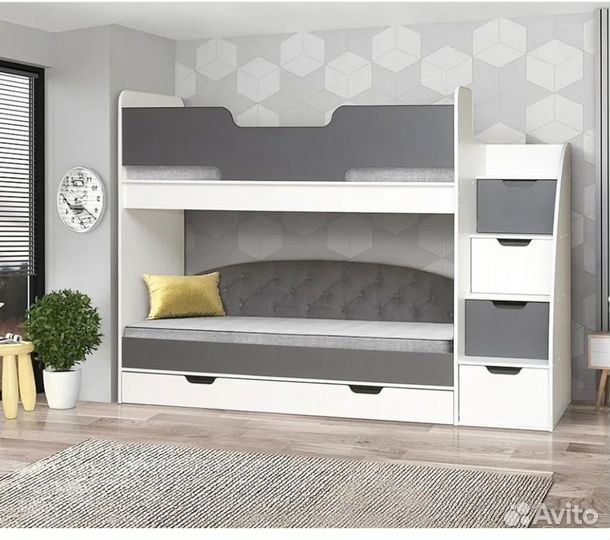 Детская двухъярусная кровать с диваном