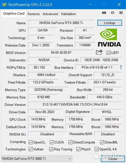 Видеокарта Palit RTX 3060ti 8gb