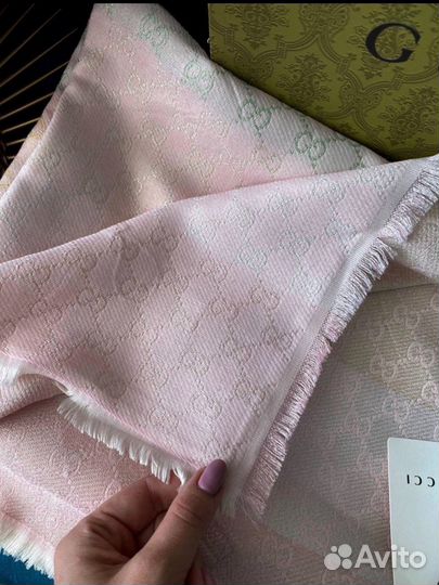 Шаль платок Gucci lux розовый с люрексом