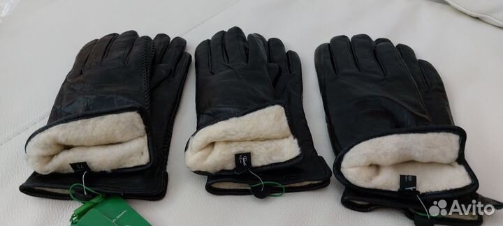 Зимние кожаные женские перчатки с набивной шерстью