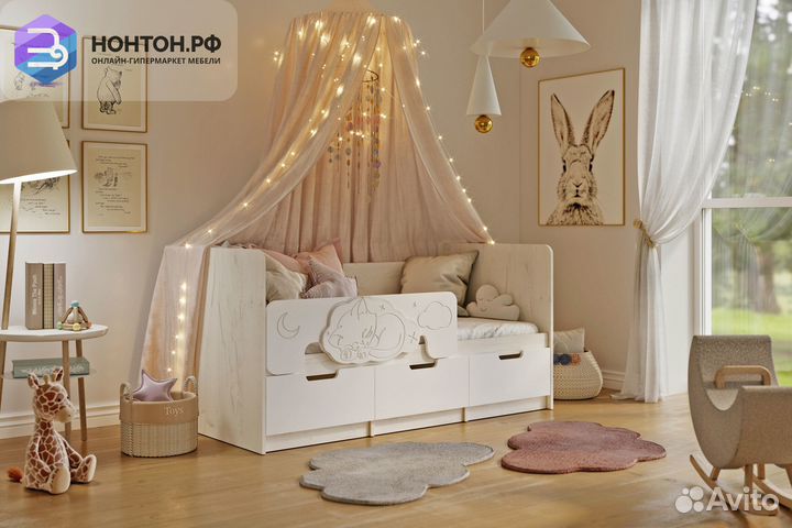 Кровать Юниор-4 шарли белый / дуб крафт белый