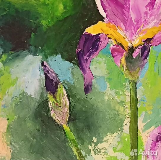 Картина маслом цветы 20*25 см. Ирисы. Масло