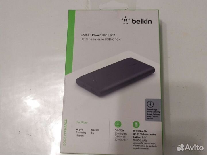 Внешний аккумулятор Belkin, 10000мАh, PD, 18Вт чер