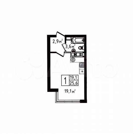 Квартира-студия, 25,6 м², 5/9 эт.