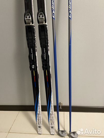 Лыжи беговые коньковые Salomon (+палки, ботинки)