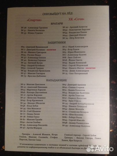 Программки хоккейные кхл