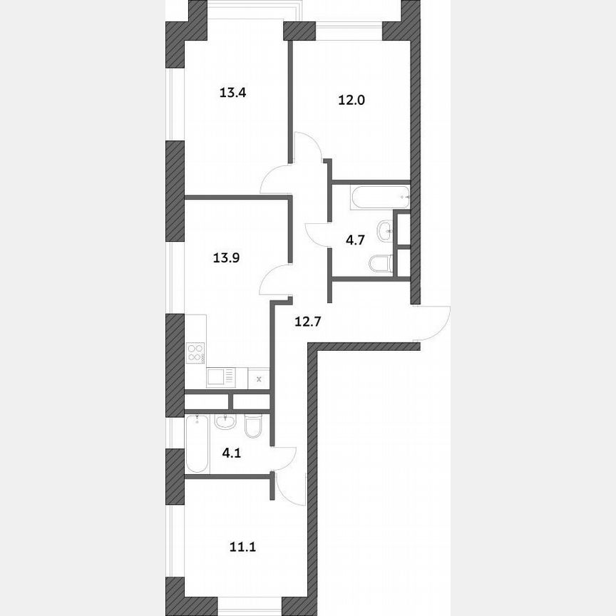 3-к. квартира, 71,9 м², 18/19 эт.