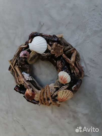 Венок интерьерный, дрифтвуд, плавник, d 20 см