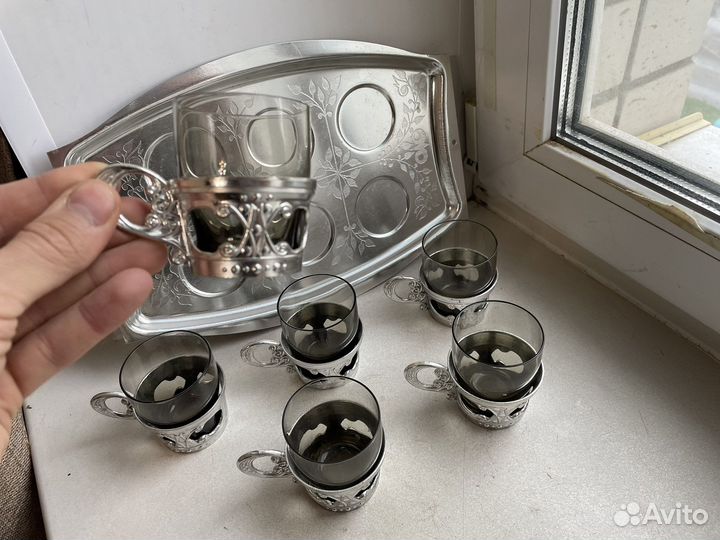 Набор рюмочки с подстаканниками и подносом СССР