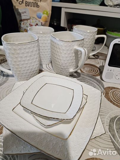 Чашка коралл, мини тарелки