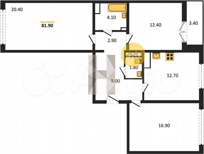 3-к. квартира, 81,9 м², 6/15 эт.