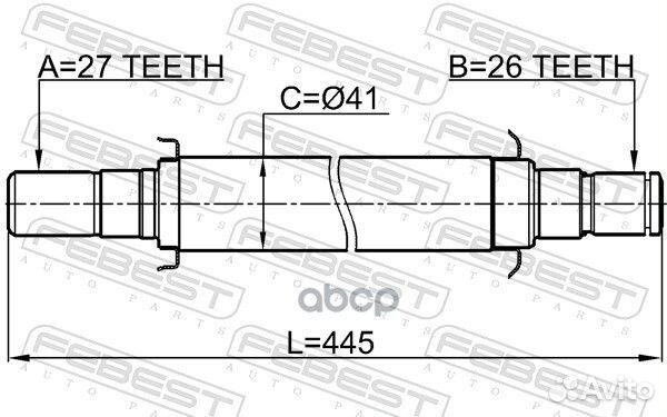 Полуось правая 27X445X26 2212-SP2wdat Febest