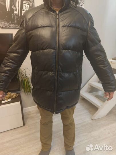 Мужской кожаный пуховик Зима