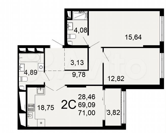 2-к. квартира, 71 м², 17/26 эт.