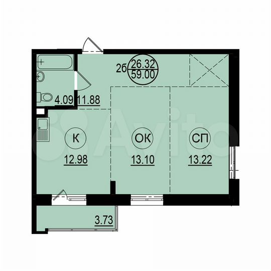 2-к. квартира, 58,9 м², 5/6 эт.