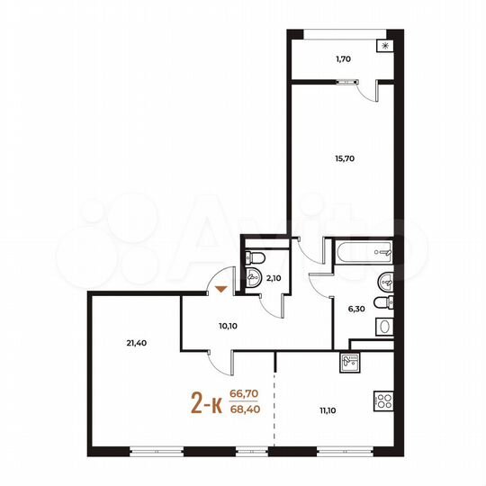 2-к. квартира, 68,4 м², 5/8 эт.