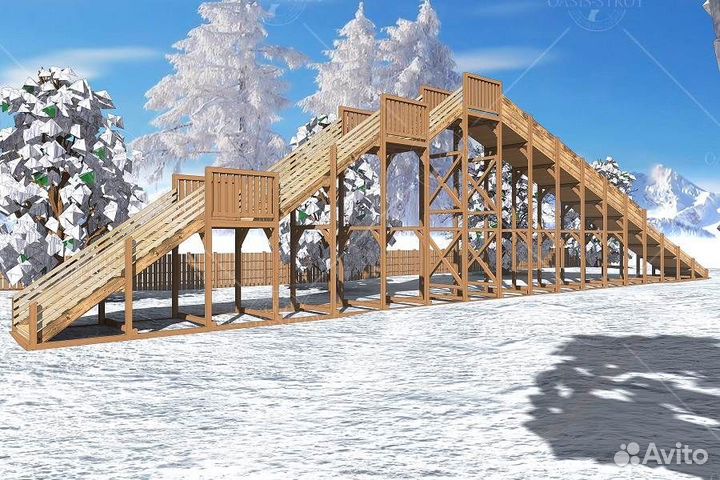 Зимняя игровая деревянная горка 