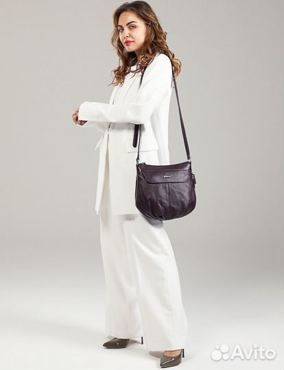Сумка женская натуральная кожа баклажановая