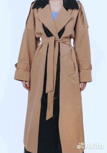 Плащ тренч оверсайз кожаный