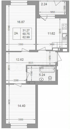2-к. квартира, 63 м², 7/17 эт.