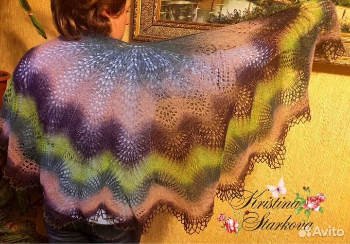 Шаль ручной работы из натуральной шерсти