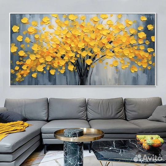 Текстурная картина маслом Жёлтое дерево Объёмная