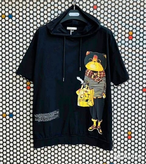 Футболка с капюшоном и принтом размеры до 64