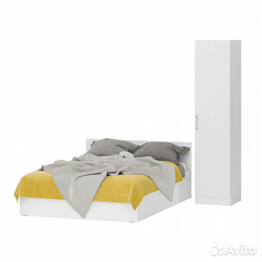 Кровать белая двуспальная 1400 с пеналом Стандарт, цвет белый, спальное место 1400х2000 мм., без мат