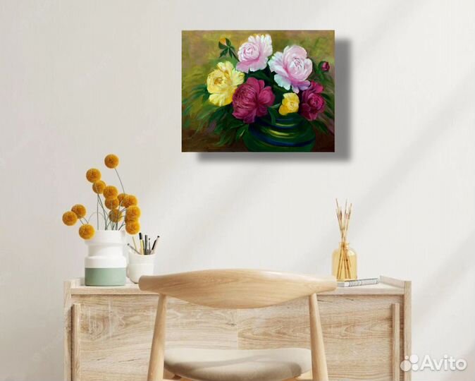 Картина»Яркие пионы» холст масло 40 х50 см