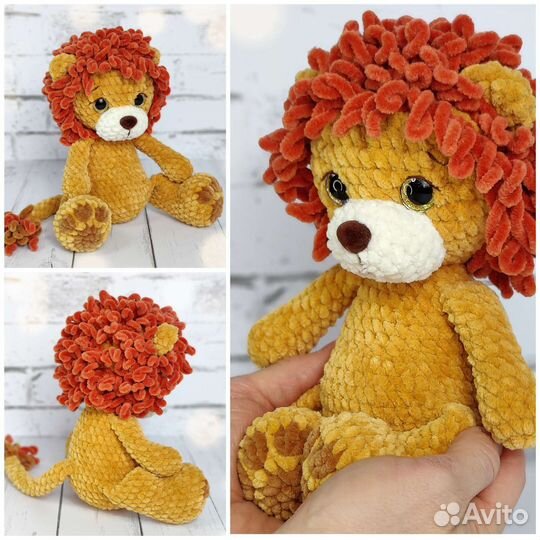 Вязаные игрушки, мишка, лев, собачка