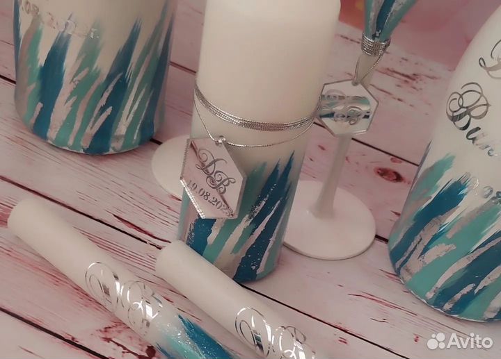 Свадебные аксессуары на стол в бирюзовом цвете