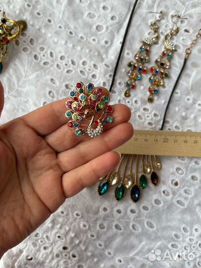 Набор украшений со стразами виде павлина ожерелье