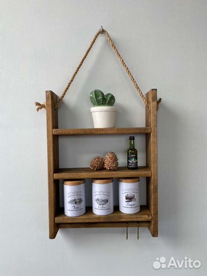 Полка настенная деревянная для ванной, кухни, туал