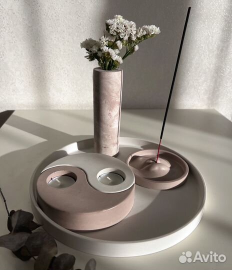 Набор Инь-Янь с подставкой для аромапалочек, вазой