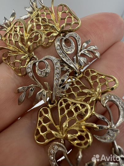 Золотые серьги подвески с бриллиантами 750 пробы